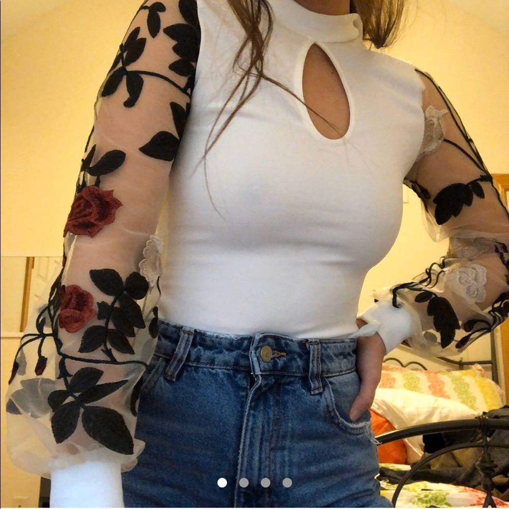 White Floral Mesh Bodysuit